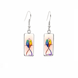 Don't AsK Rectangular Art-Print Drop Earrings ?C Blue & Yellow Lovebirds ?C Lightweight Dangle Earrings for Women