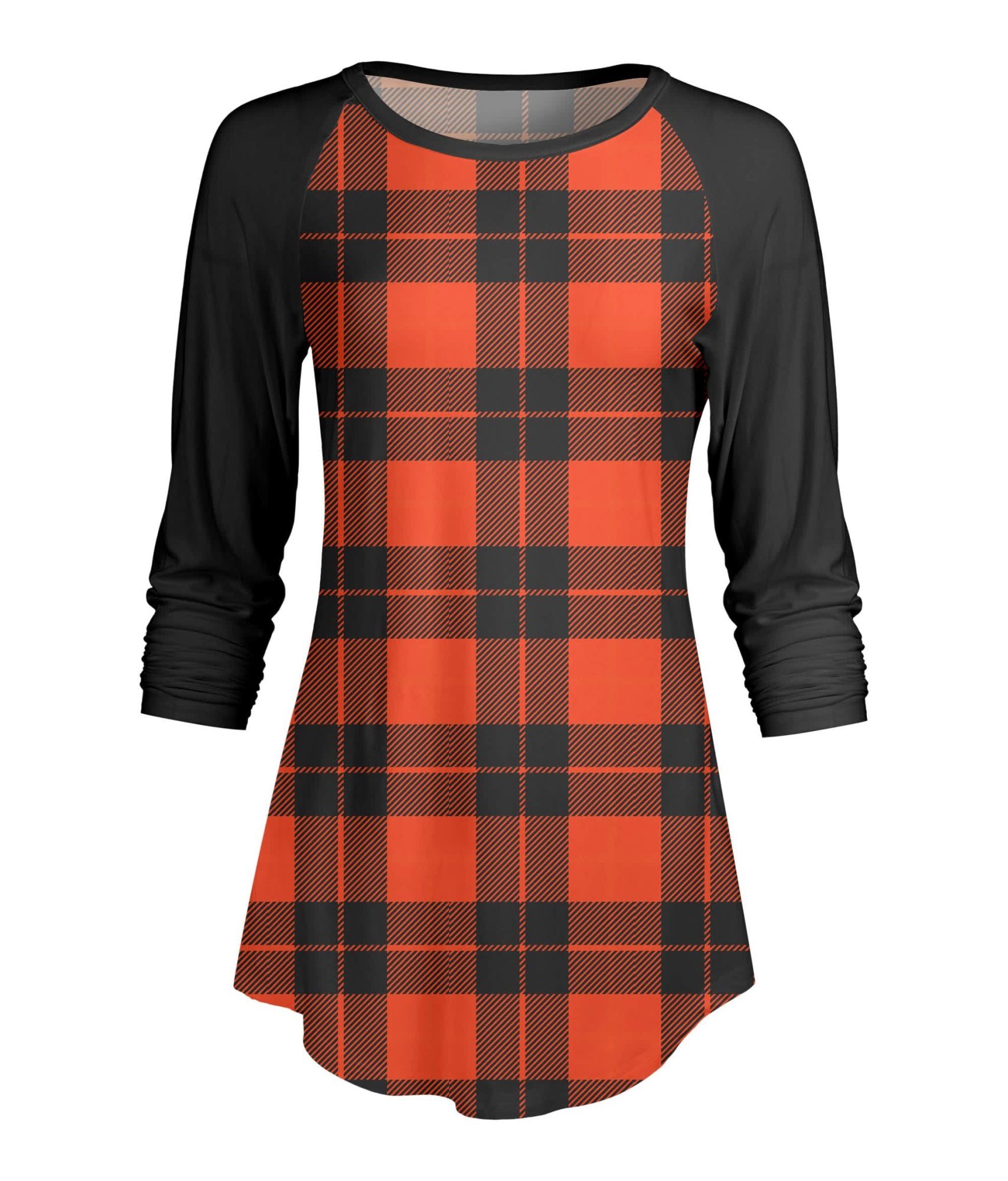 Lily by Firmiana Women's ¾ Sleeve Scoop Neck Tunic Top Buffalo Plaid Halloween