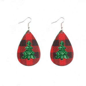 Don't AsK Red Plaid Green Glittering Christmas Tree Drop Earrings ?C Festive Holiday Jewellery for Women