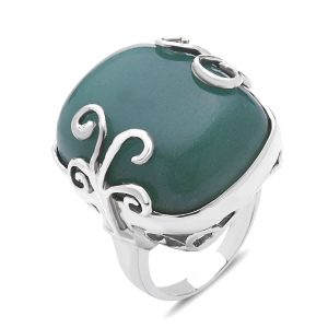 Vera & Co Sterling Silver Rectangular Shape Green Aventurine Side Wavy lines Women Ring size 7