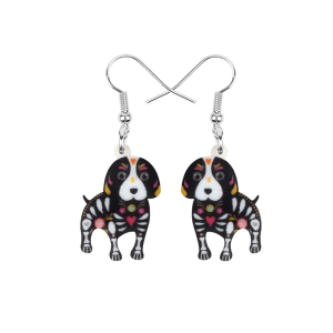 Black Skeleton Dog Drop Earrings