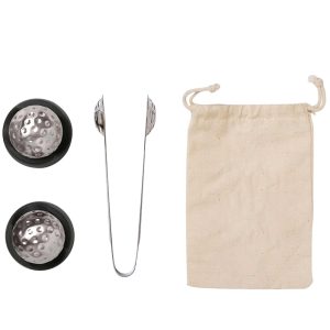 Outset Golf Ball Whiskey Cubes with Tongs. Stainless Steel. Set of 2 with Storage Bag