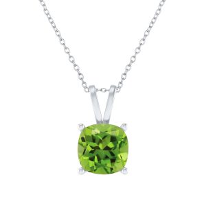 Sterling Silver Cushion Cut 2.50CT Natural Peridot Solitaire Pendant with 18Cable Chain