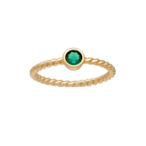 callura Goldtone Twisted CZ Birthstone Solitaire Ring ?C May Emerald Green