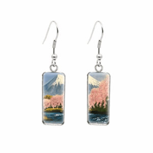 Don't AsK Rectangular Art-Print Drop Earrings ?C Mountains & Cherry Blossom Trees ?C Lightweight Dangle Earrings for Women