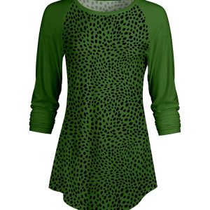 Lily by Firmiana Women's ¾ Sleeve Scoop Neck Tunic Top Green Animal Print