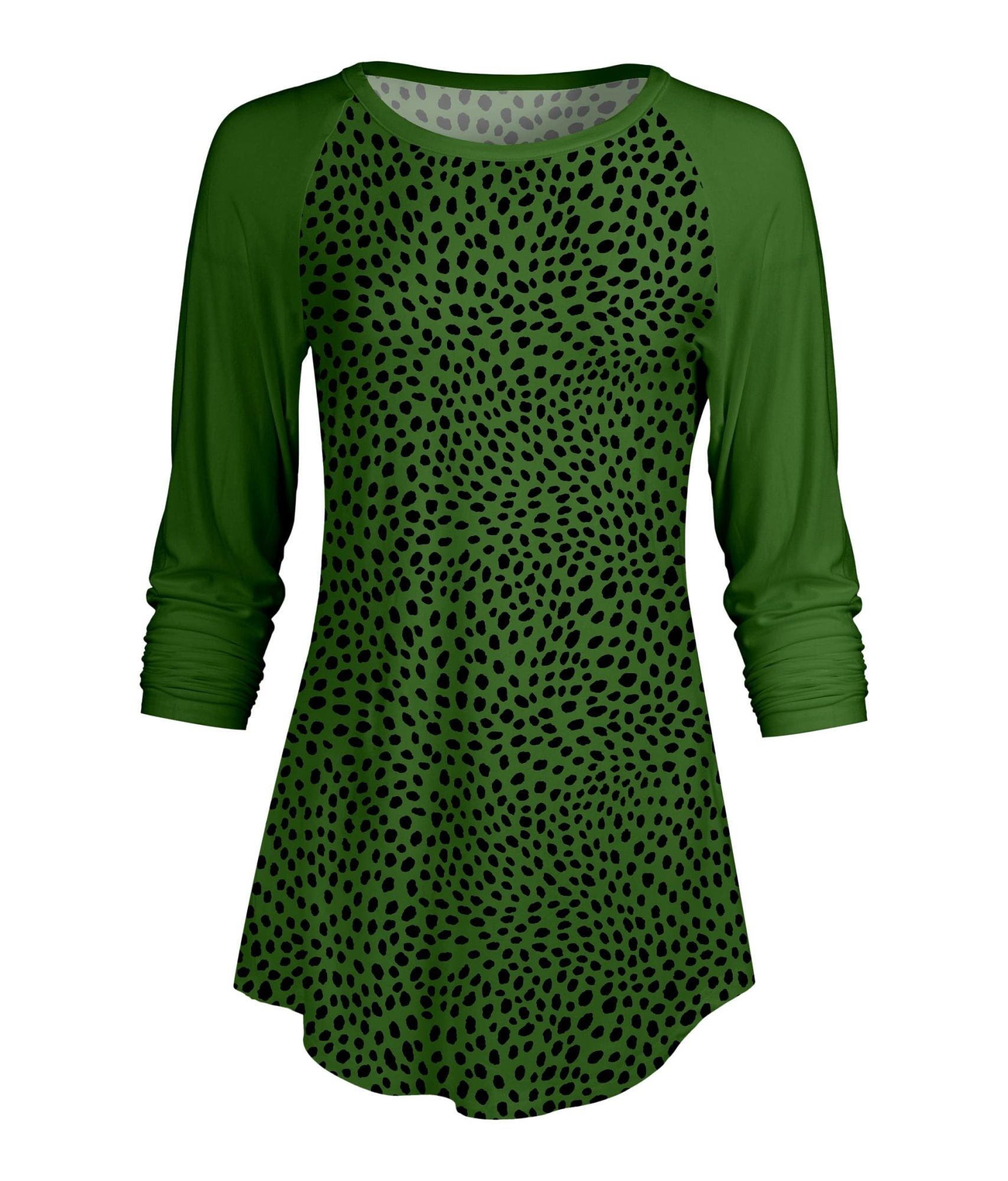 Lily by Firmiana Women's ¾ Sleeve Scoop Neck Tunic Top Green Animal Print