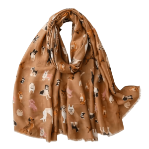 Adorable Dog Print Scarf with Frayed Edges