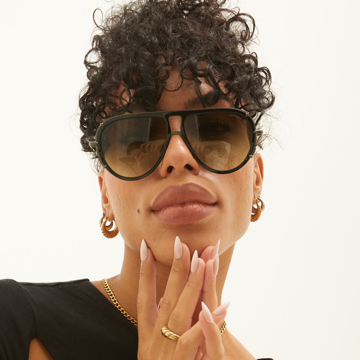 TopFoxx Ivy Luxe - Olive Tangle-Free Women's Round Aviator Sunglasses - Image 4