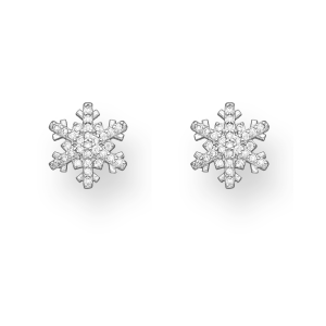 Ag Sterling CZ Encrusted Snowflake Stud Earrings