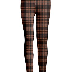 Lily by Firmiana Women's Medium Rise Printed Legging Brown & Black Check Plaid Print