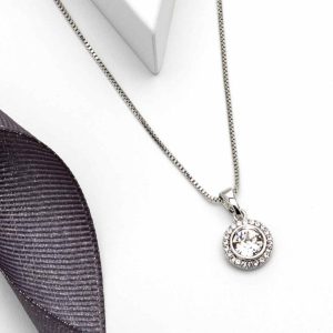 callura Silver Halo Necklace Stainless Steel with Swarovski Crystals