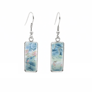 Don't AsK Rectangular Art-Print Drop Earrings ?C Blue Pink Flowers ?C Lightweight Dangle Earrings for Women