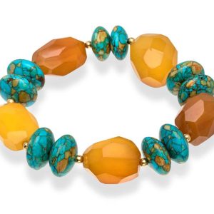 Don't AsK Teal & Orange Jade & Dyed Howlite Beaded Stretch Bracelet
