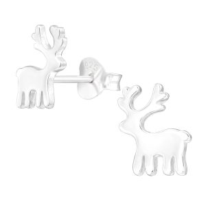 Ag Sterling Minimal Reindeer Dainty Stud Earrings