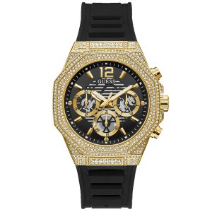 Guess Men's Momentum Black Gold Tone Multi-function