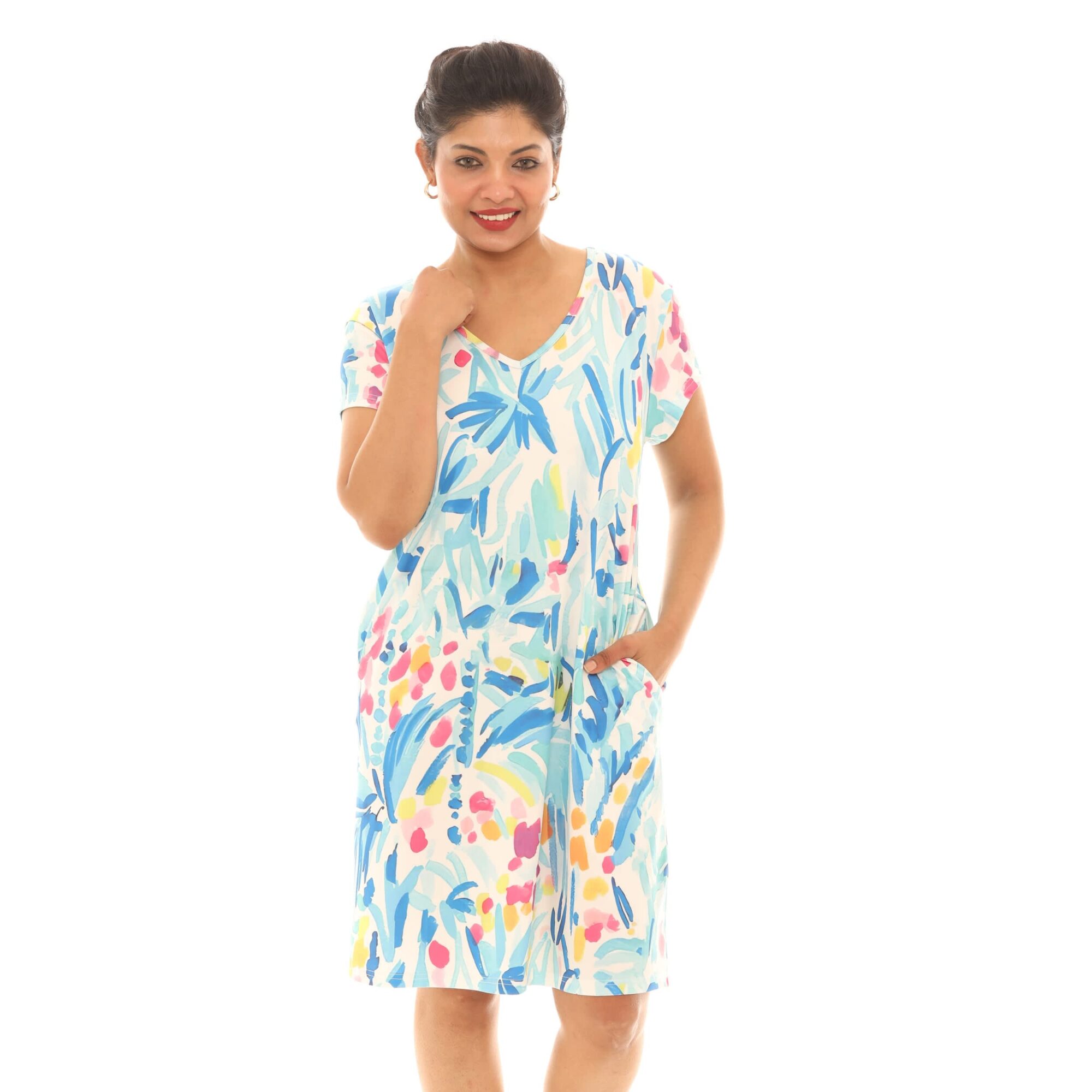 Shoreline Wear UPF 50+ Short Sleeve Tropical Print Pocket Dress