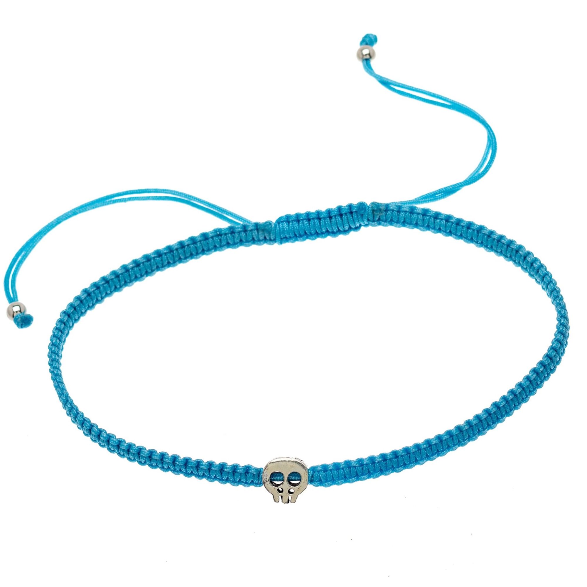 Blue Adjustable Bracelet With Sterling Silver Skull