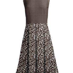Lily by Firmiana Women's Sleeveless Dress with Pleated Skirt Black & White Dot Leo
