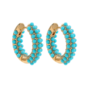 Goldtone Turquoise Beaded Huggie Hoop Earrings