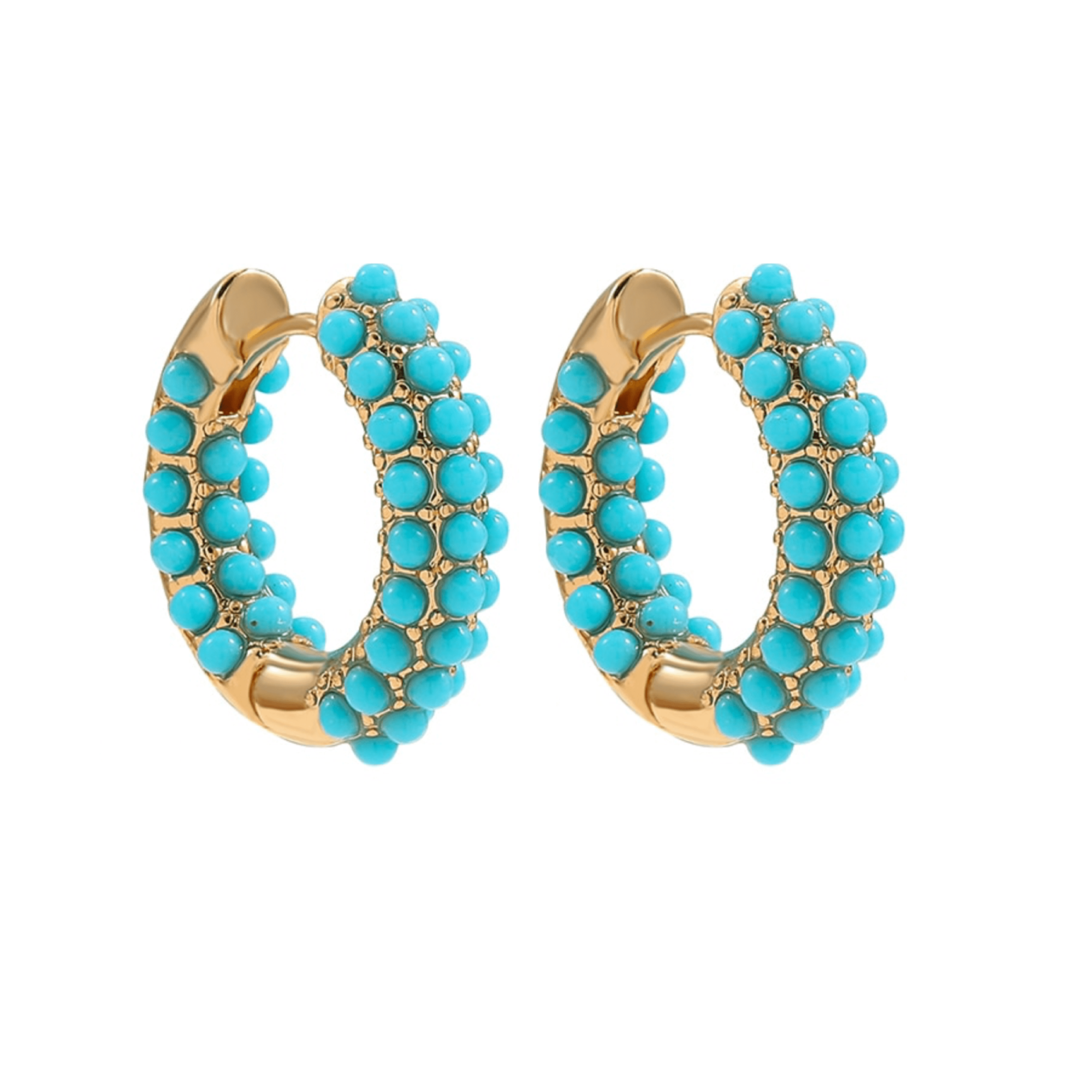 Goldtone Turquoise Beaded Huggie Hoop Earrings