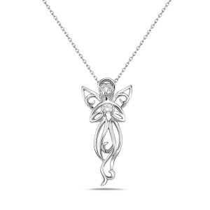 Vera & Co Women Sterling Silver Fairy Angel with CZ Pendant Necklace 18 inches
