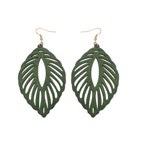 Don't AsK Goldtone Green Wood Open Leaf Drop Earrings ?C Eco Boho Earrings