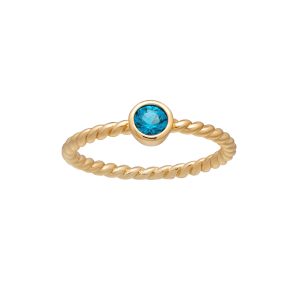 callura Goldtone Twisted CZ Birthstone Solitaire Ring ?C March Aquamarine