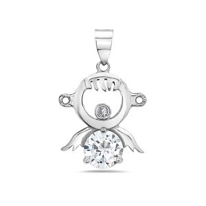 Vera & Co Women Sterling Silver Boy Angel with CZ charm Necklace 18 inches