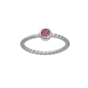 callura Silvertone Twisted CZ Birthstone Solitaire Ring ?C October Pink Tourmaline