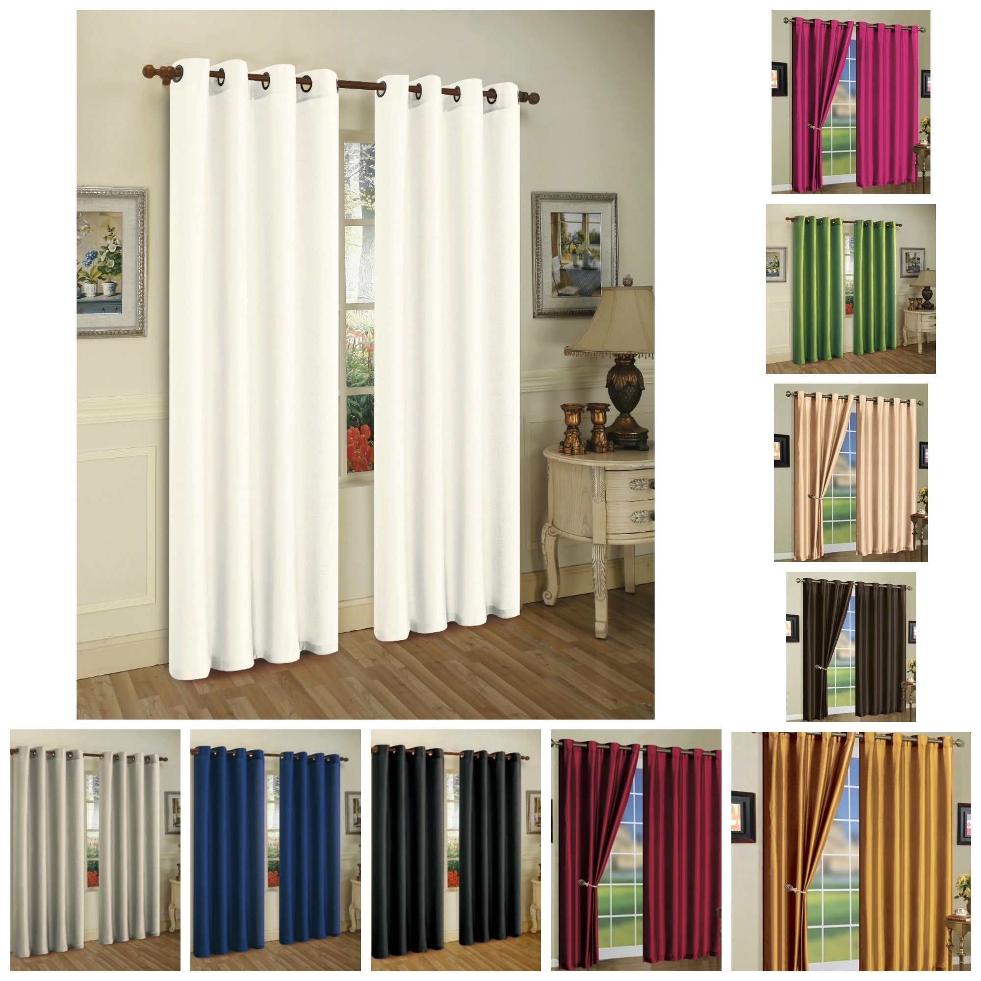 J&V Textiles 2 Panels Solid Grommet Faux Silk Window Curtain Drapes Treatment in 84 Length - Image 11