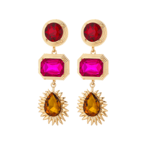 Don't AsK Crystal Geometric Teardrop Sun Drop Earrings ?C Red. Fuchsia & Topaz Crystals