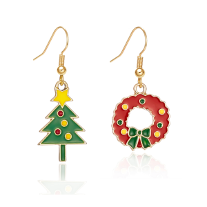 Don't AsK Wreath and Christmas Tree Mismatched Drop Earrings ?C Festive Holiday Jewellery for Women