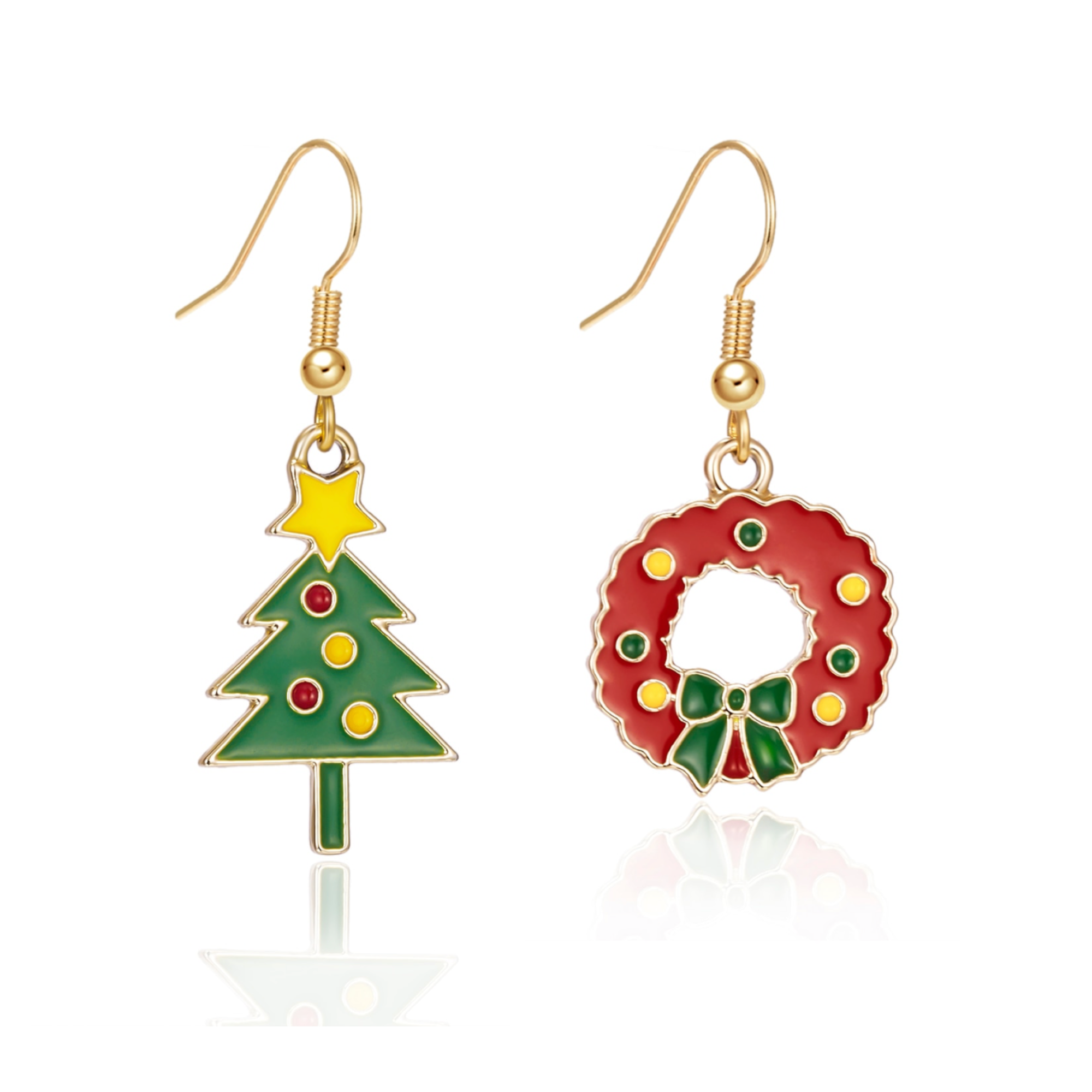 Don't AsK Wreath and Christmas Tree Mismatched Drop Earrings ?C Festive Holiday Jewellery for Women