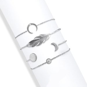 callura - Stackable Set of 4 Bracelets & Bangles - made with Swarovski Crystals in Silver Leaf and Solitaire