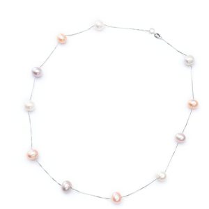 Multi Colored Freshwater Pearl Station Chain Necklace
