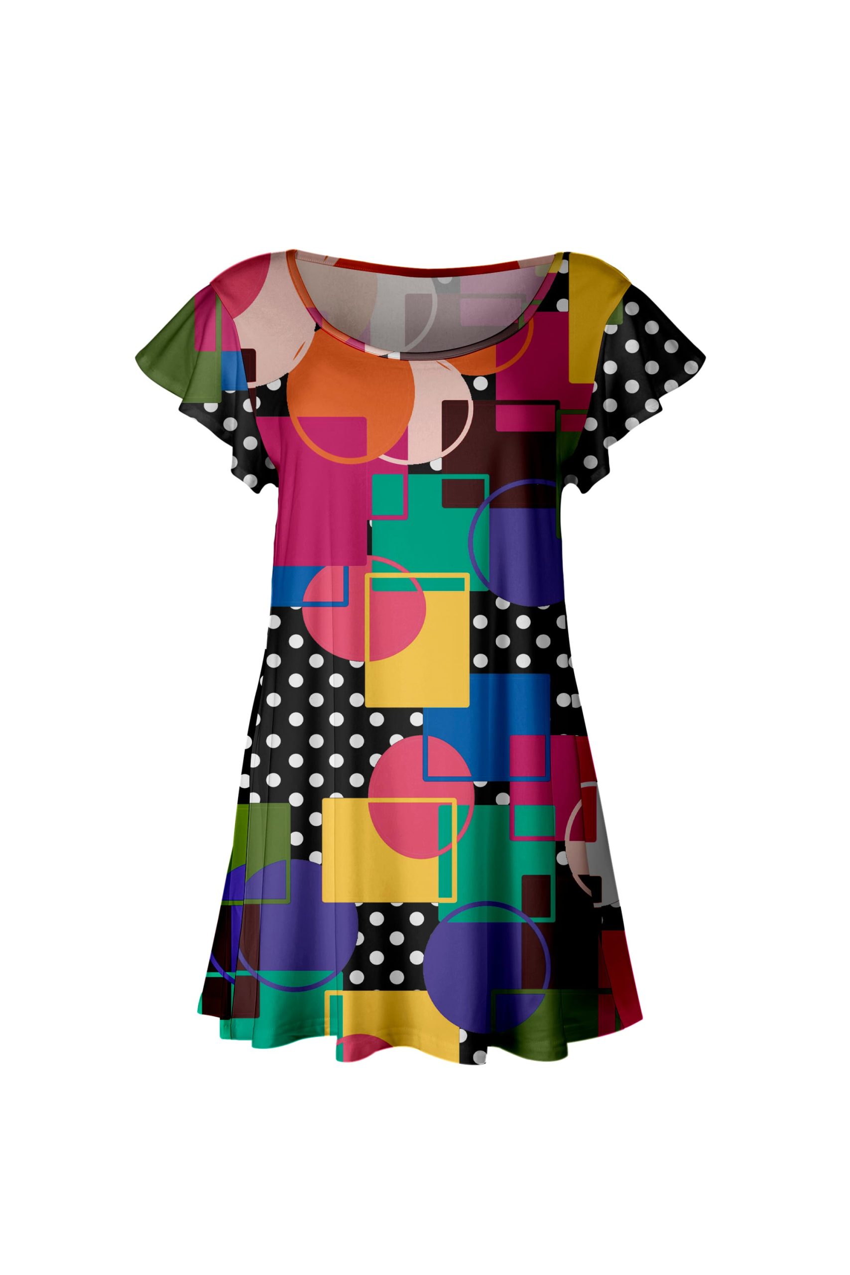 Lily by Firmiana Women's Short Sleeve Flutter Hem Tunic Top Multicolor Block Patchwork - Image 3