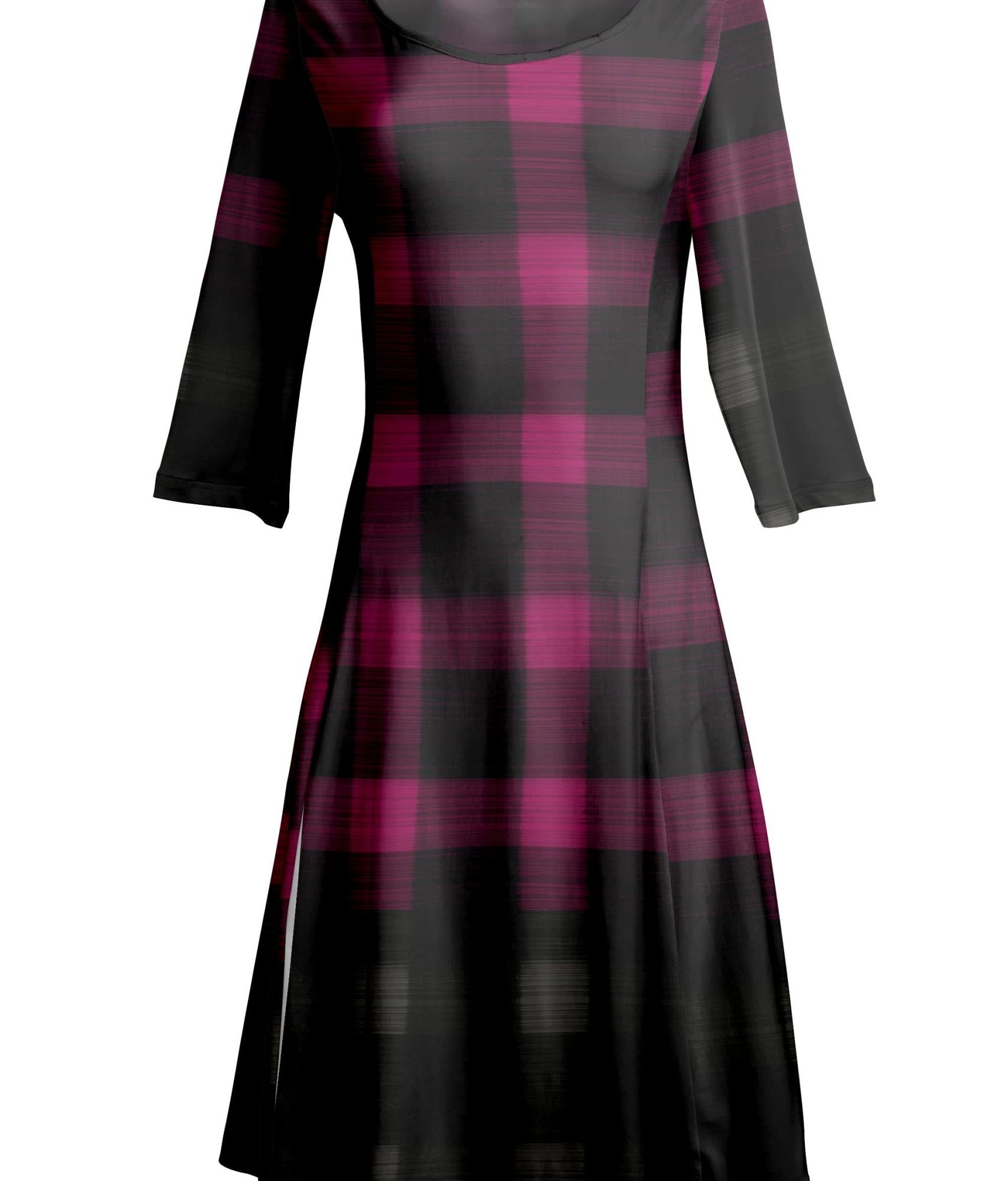 Lily by Firmiana Women's ¾ Sleeve Fit-and-Flare Dress Purple & Black Ombre Plaid