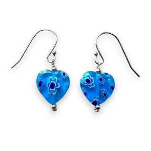 Vera & Co Sterling Silver Blue Flower Murano Heart Shape Earring for women