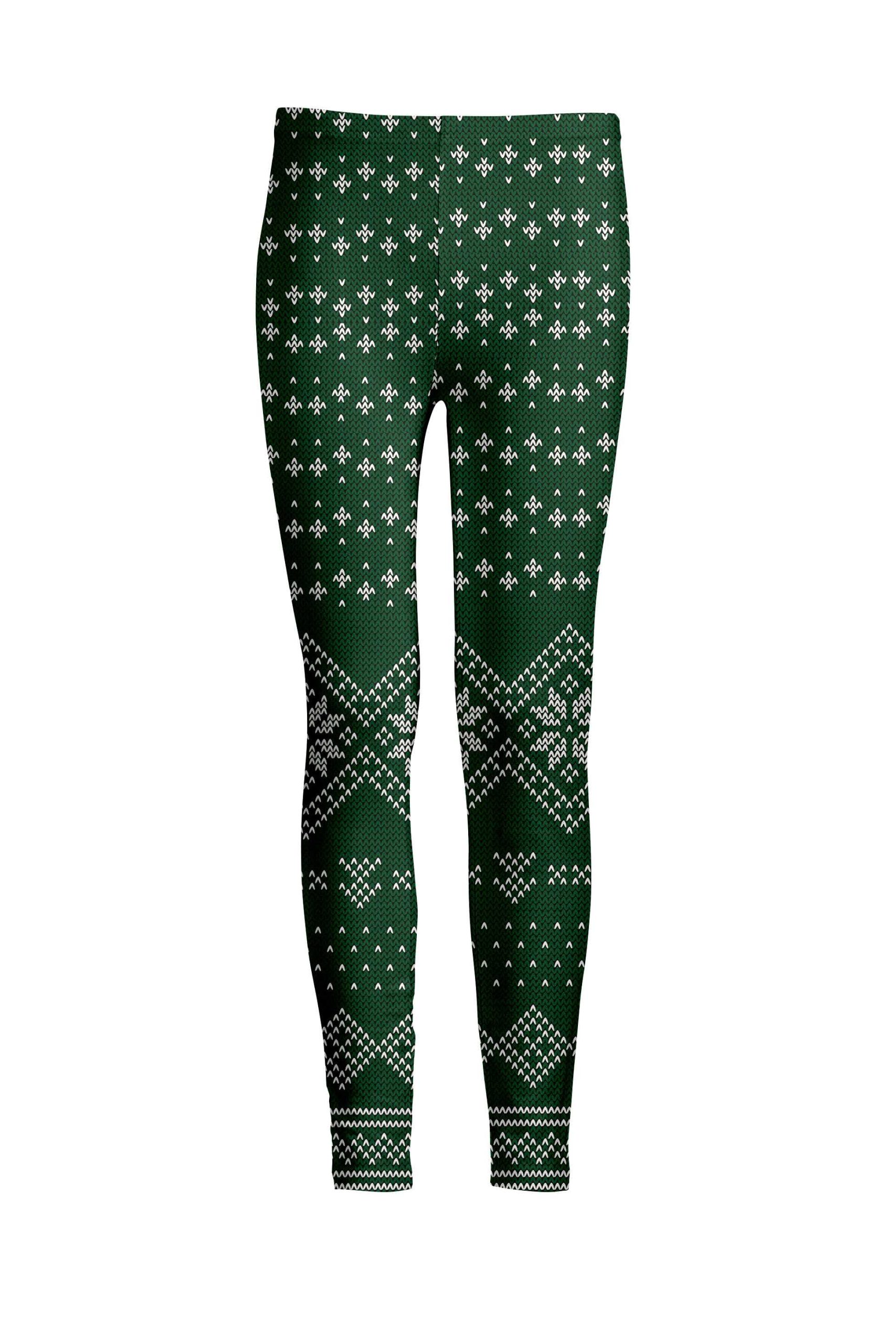 Lily by Firmiana Women's Medium Rise Printed Legging Green Fair Isle Holiday Print