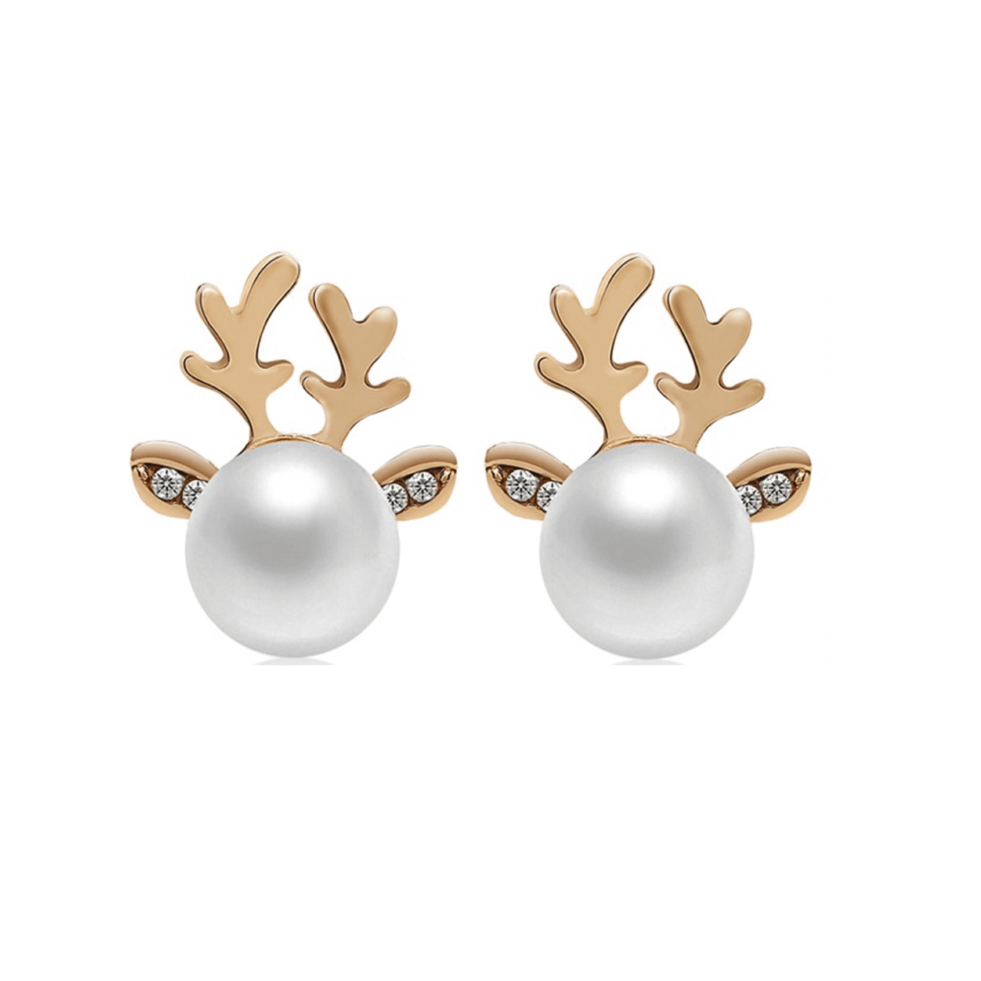 Don't AsK Goldtone Pearl Deer Earrings ?C Festive Holiday Jewellery for Women
