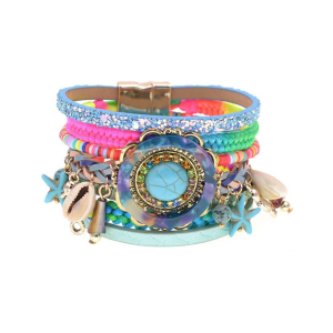 Multi Colored Faux Leather Boho Seaside Bracelet
