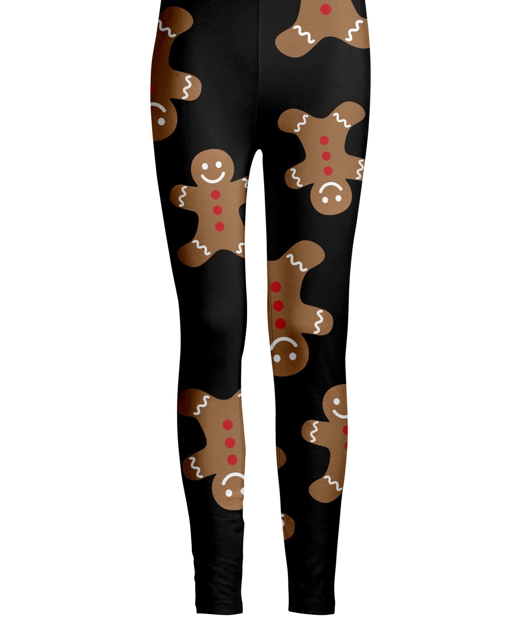 Lily by Firmiana Women's Medium Rise Printed Legging Black and Red Gingerbread Toss Print