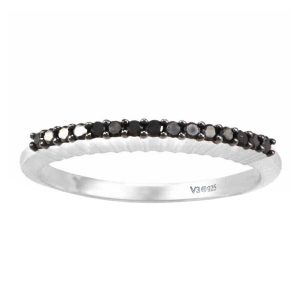 Sterling Silver Natural Black Diamond Stakable Band Ring