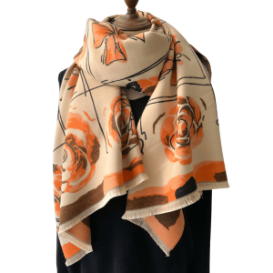 Luxurious Hibiscus Flower Scarf in Cantaloupe