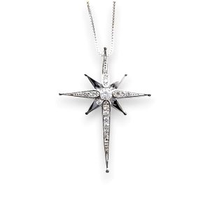 Vera & Co Women Sterling Silver Starburst CZ Penant Necklace 18 inches