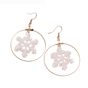Don't AsK White Glittery Snowflake Goldtone Hoop Earrings ?C Festive Holiday Jewellery for Women