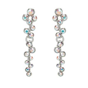 callura Silvertone Cluster Statement Drop Earrings with AB Swarovski Crystals