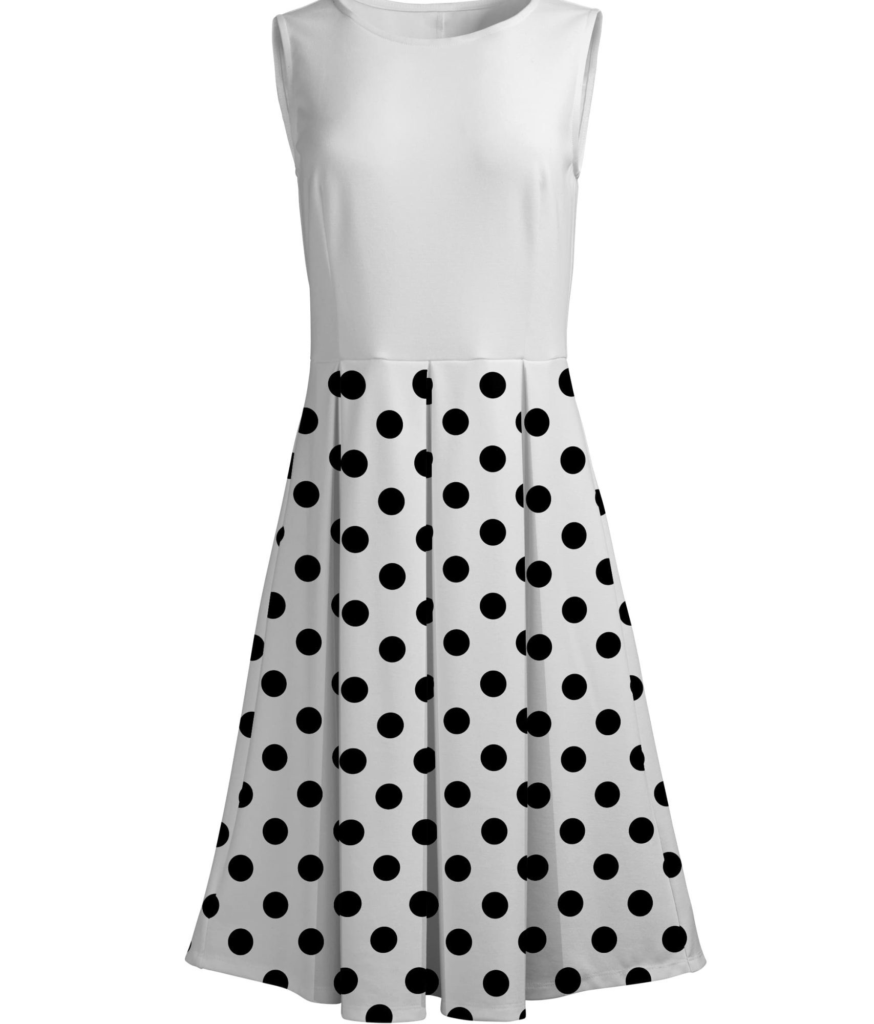 Lily by Firmiana Women's Sleeveless Dress with Pleated Skirt White & Black Polka Dot