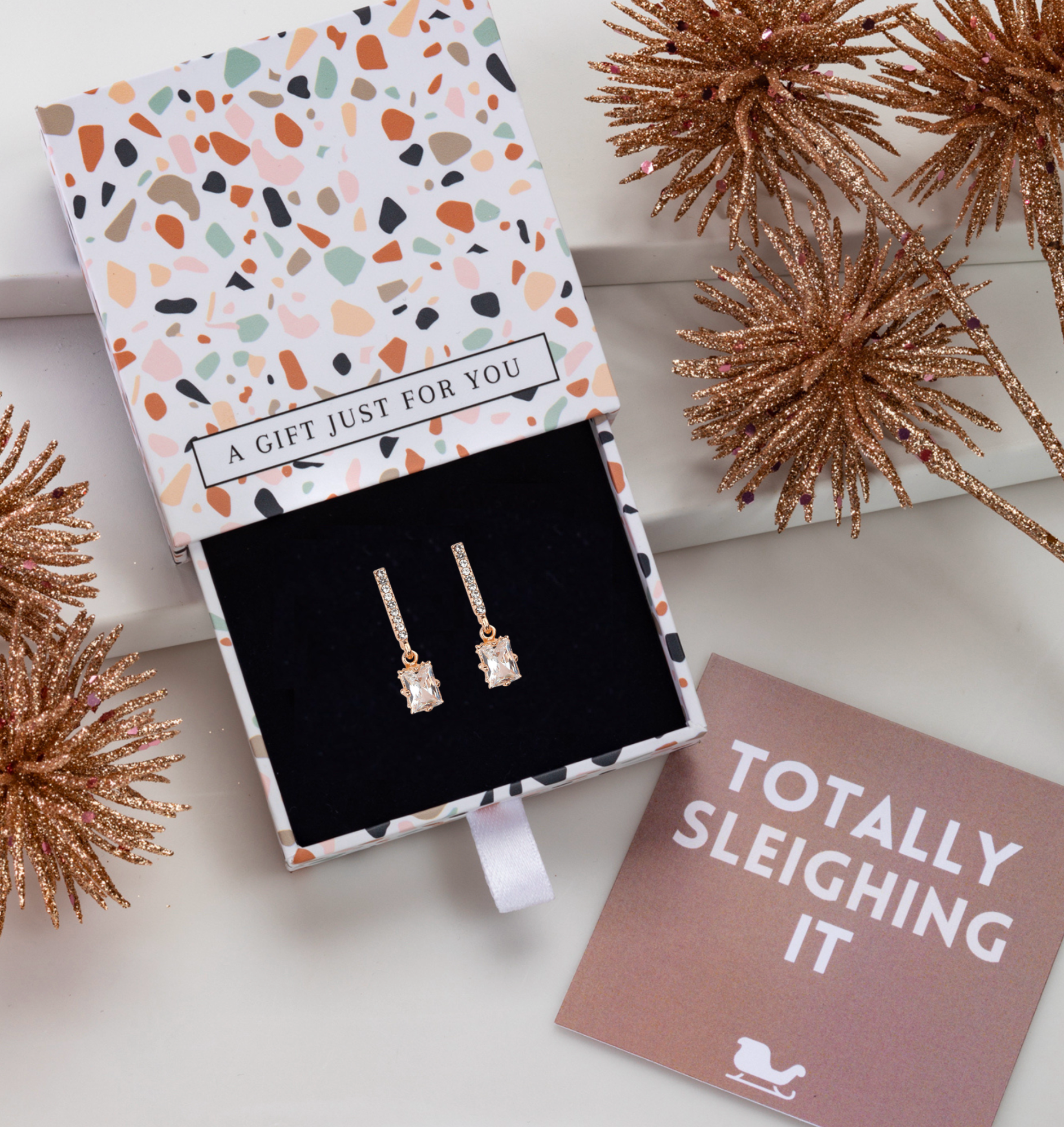 Don't AsK Cubic Zirconia Bar & Baguette Drop Earrings